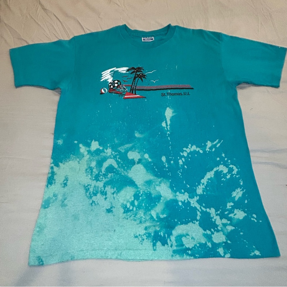 Vintage Bleach Tye Dye T Shirt St. Thomas Virgin‎ Islands Single Stitch  Large